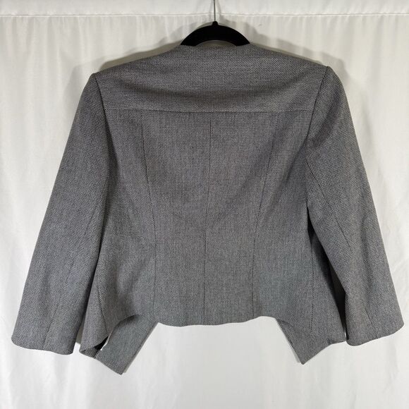 Express Blazer Women's 2 Black White Open Front Stretch Lined Structured 3/4 Slv - Picture 7 of 9